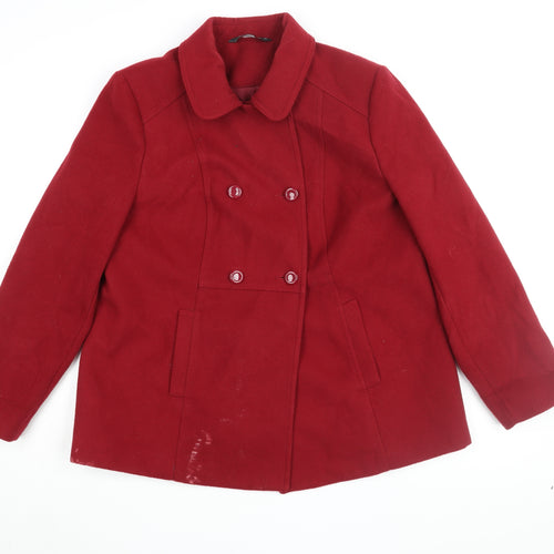 Bonmarché Women's Red Pea Coat Size 16 Double-Breasted