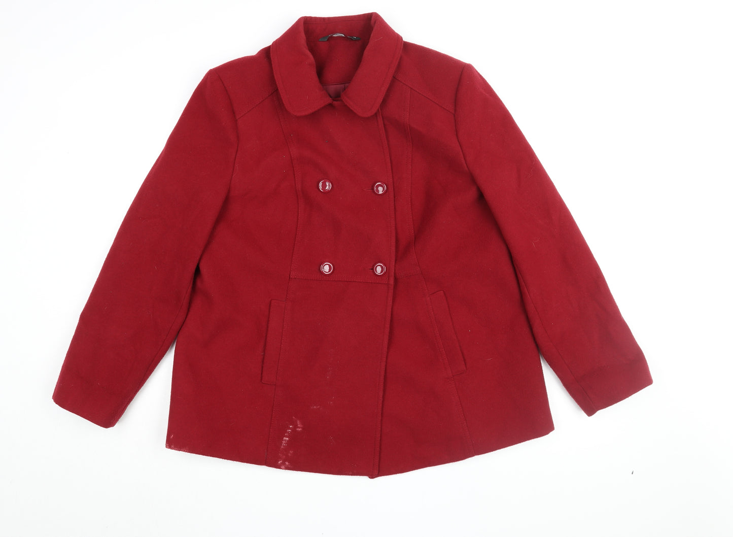 Bonmarché Women's Red Pea Coat Size 16 Double-Breasted