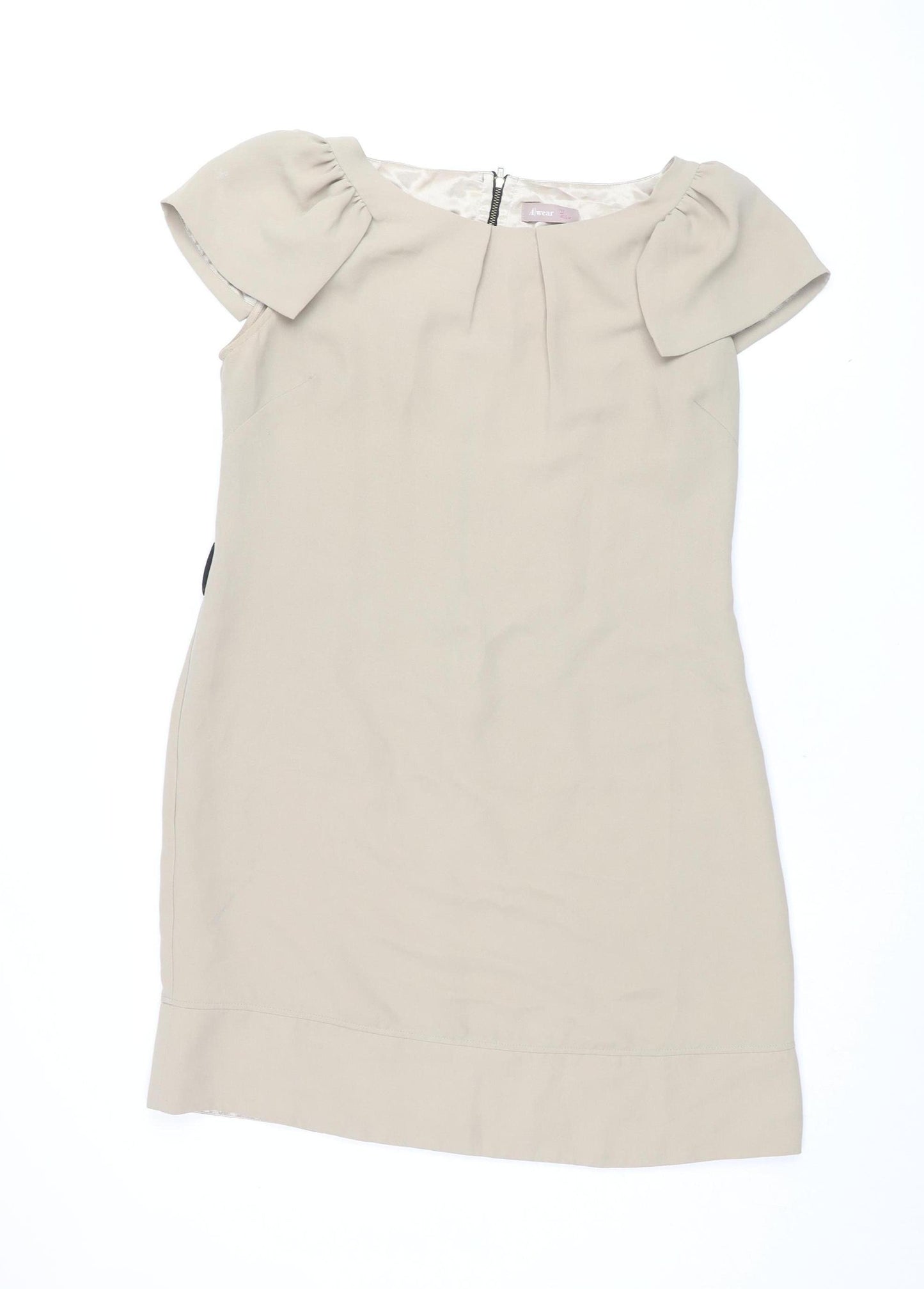 Awear Women's Beige Shift Dress, Size 12, Scoop Neck