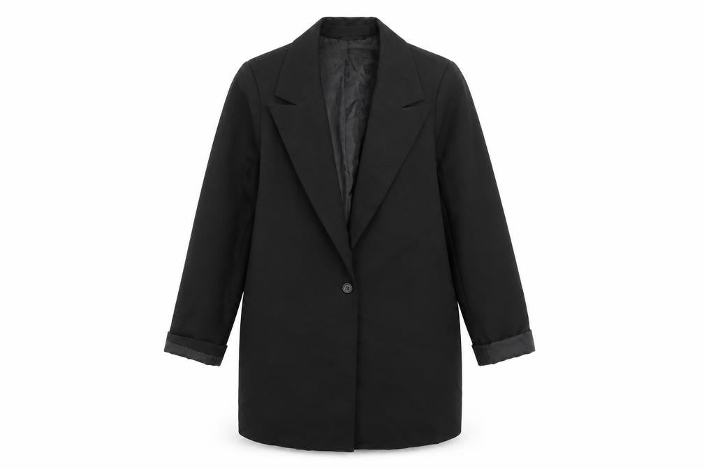 Front view of PRETTYLITTLETHING Women's Black Long Coat, size 8