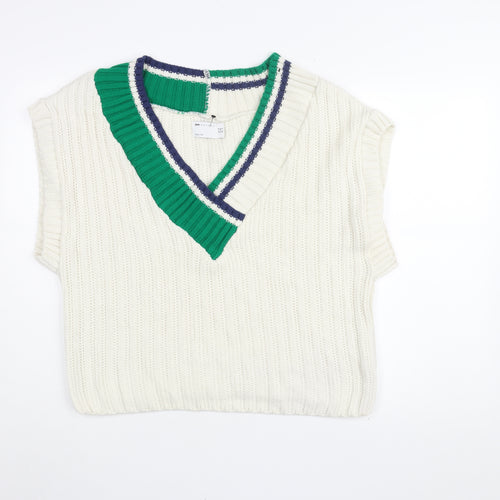 ASOS DESIGN Women's Ivory Cable Knit Vest UK 8 V-Neck