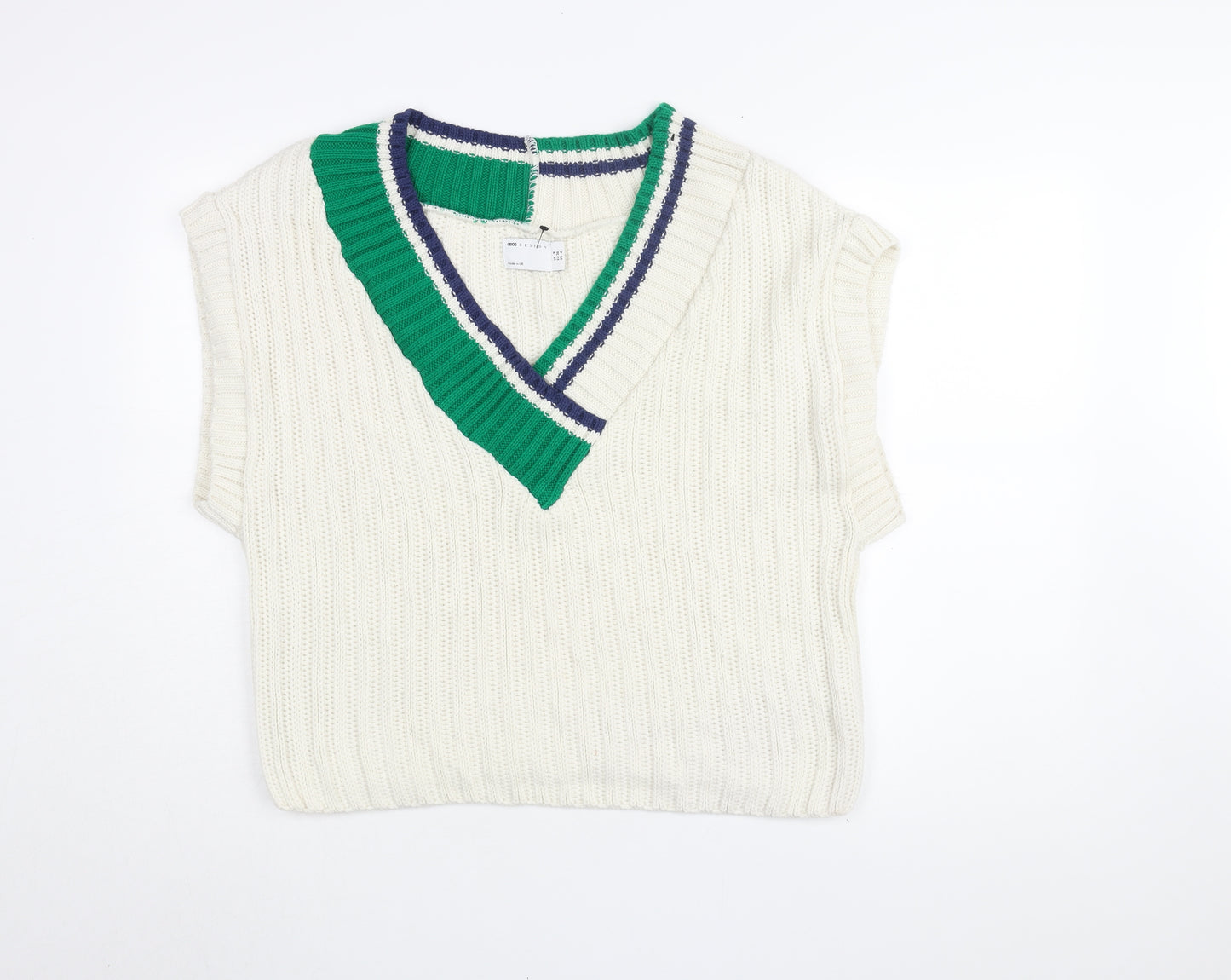 ASOS DESIGN Women's Ivory Cable Knit Vest UK 8 V-Neck