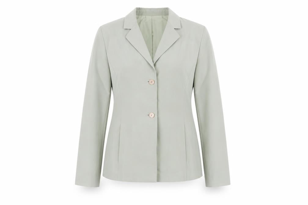 Front view of Fransa Women's Green Blazer, size M, Two-Button Classic Fit