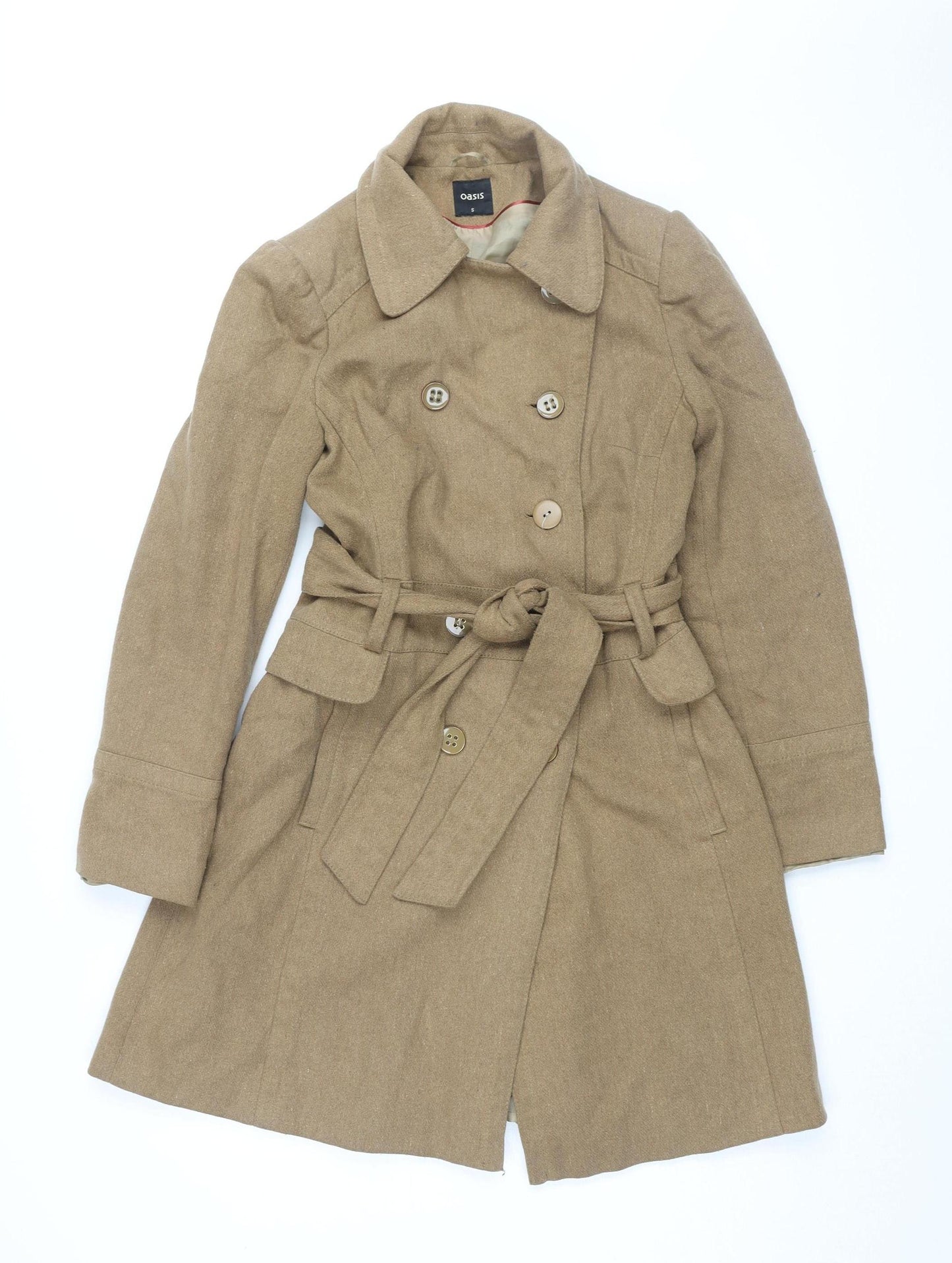 Oasis Woman's Beige Trench Coat Small Belted Button Classic