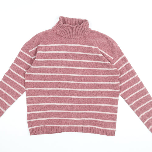 MNG Women's Pink Striped Roll Neck Jumper Size 14