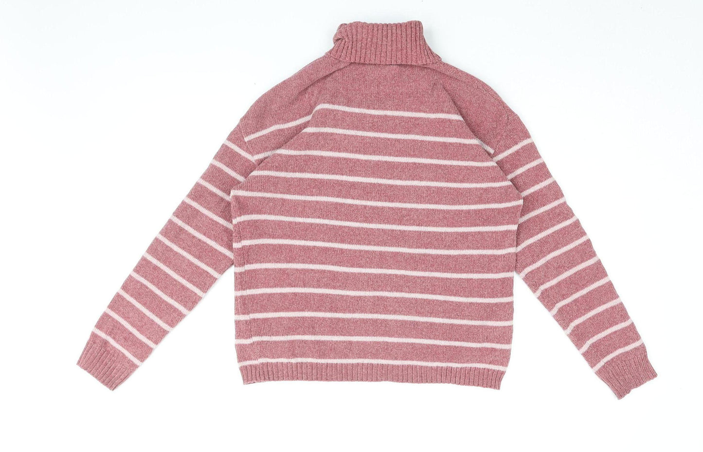 MNG Women's Pink Striped Roll Neck Jumper Size 14