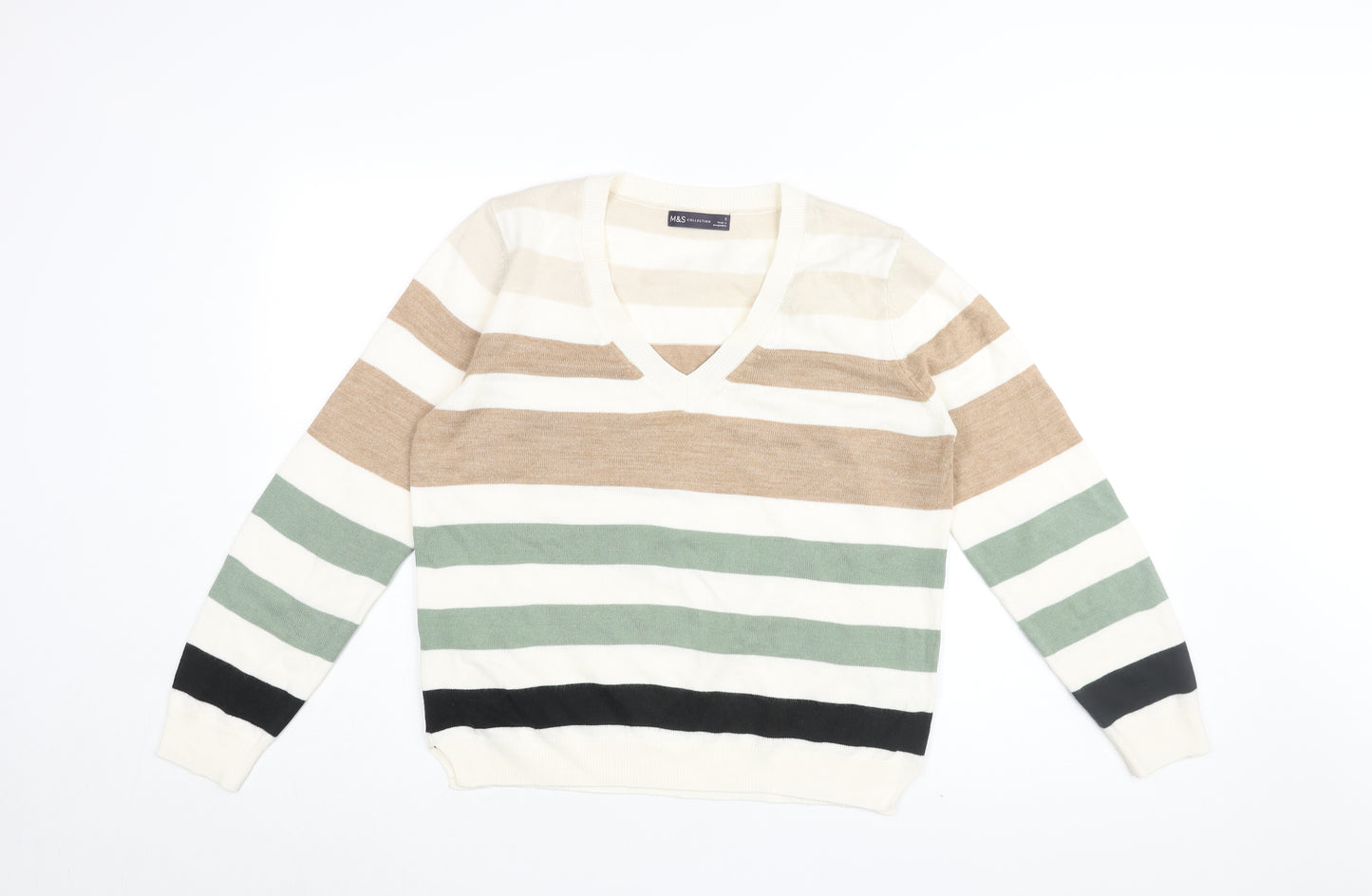 Marks and Spencer Women's Striped V-Neck Jumper