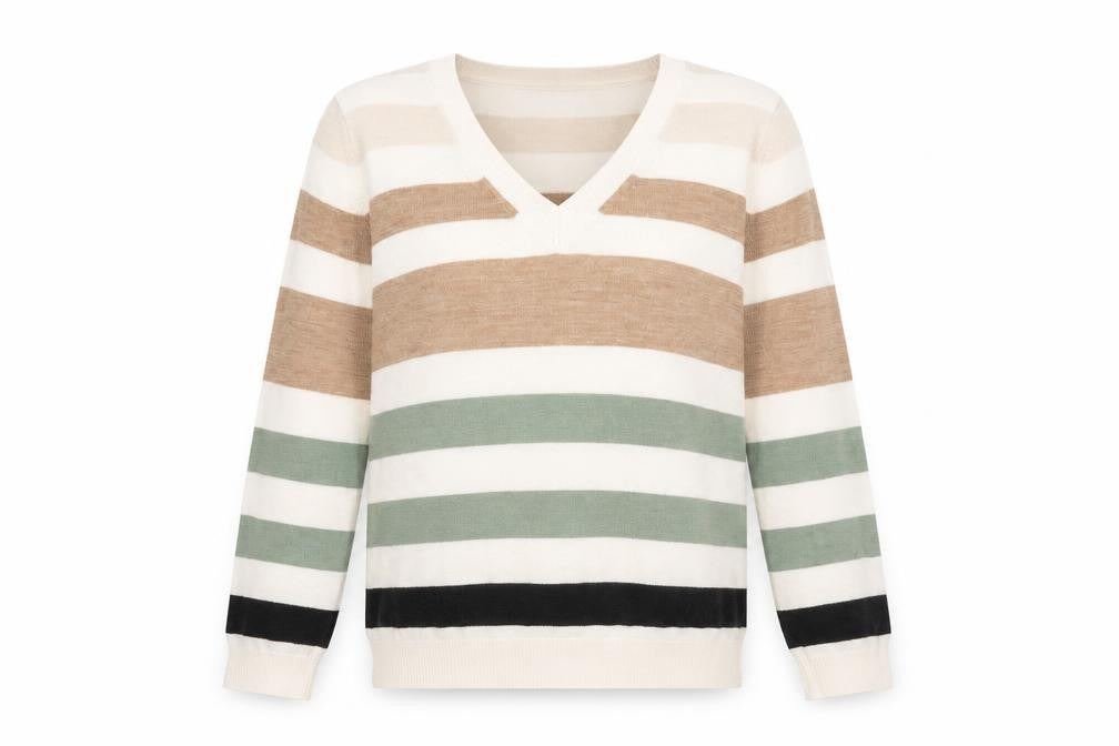 Front view of Marks & Spencer Women's Striped V-Neck Jumper