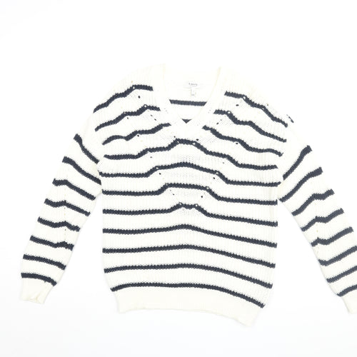 b.young Women's White Striped Jumper, Size S