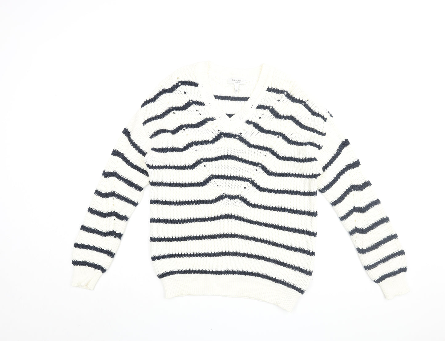 b.young Women's White Striped Jumper, Size S