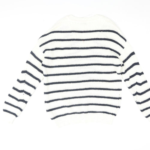 b.young Women's White Striped Jumper, Size S