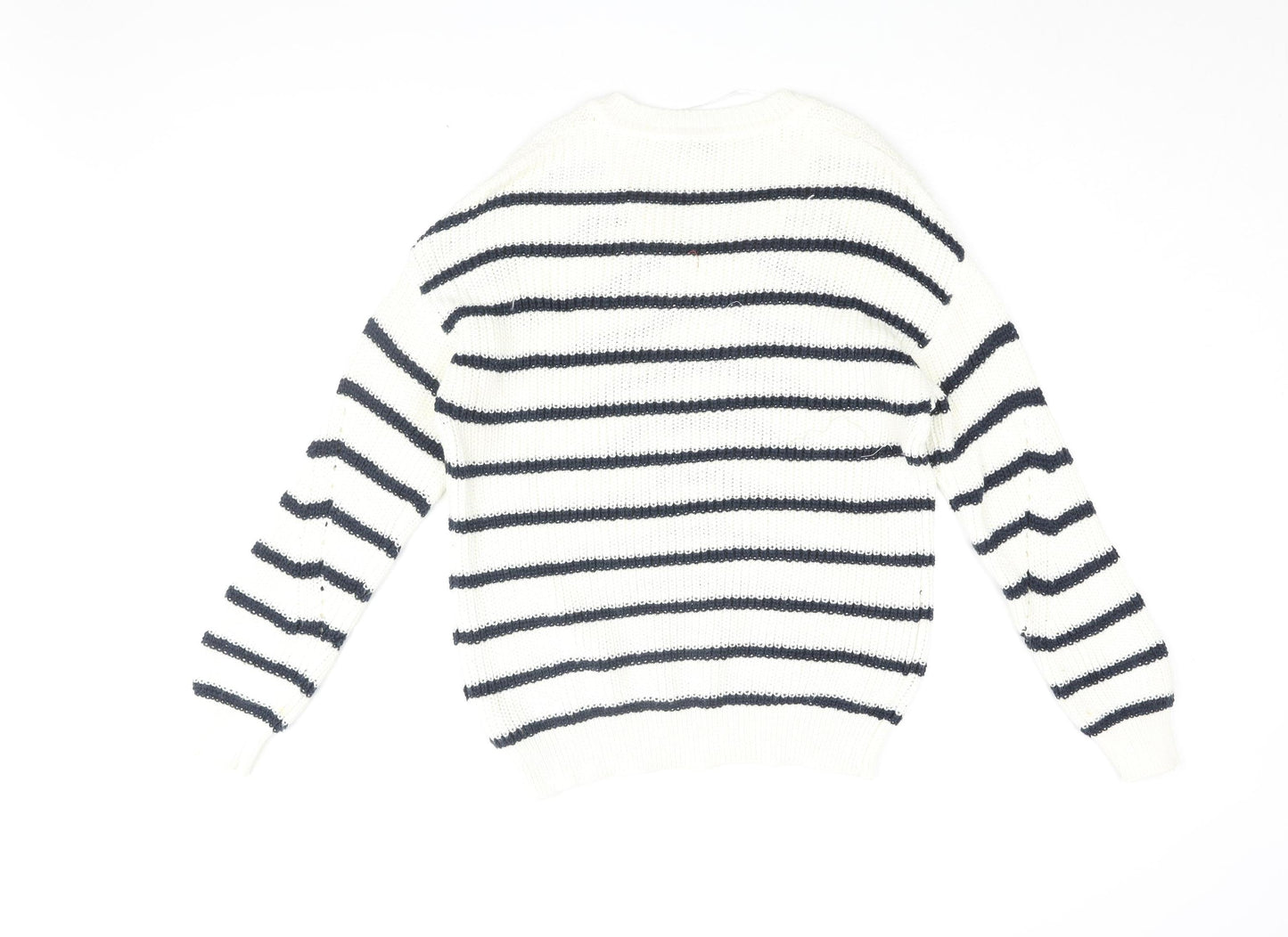 b.young Women's White Striped Jumper, Size S