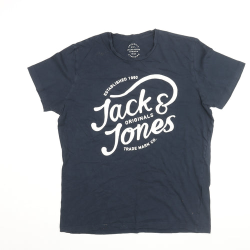 Jack & Jones Men's Blue Graphic Print T-Shirt, Size L