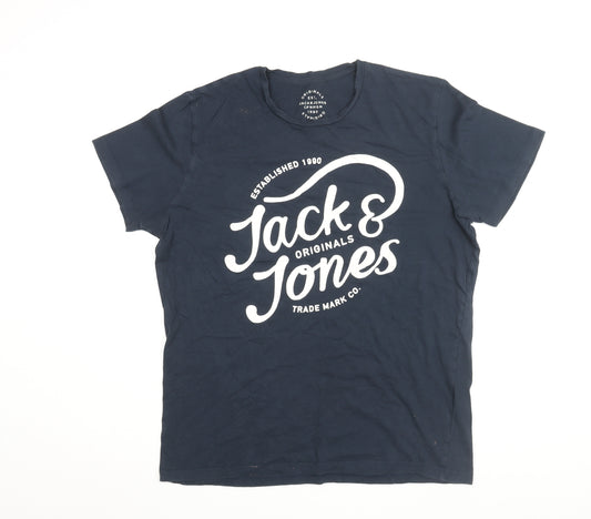 Jack & Jones Men's Blue Graphic Print T-Shirt, Size L