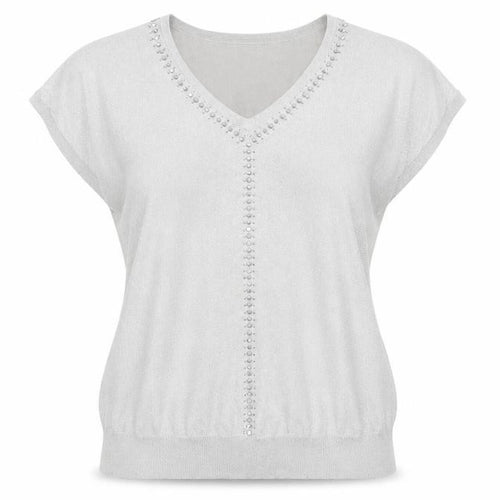 Wallis Women’s Beige Beaded V-Neck T-Shirt Small