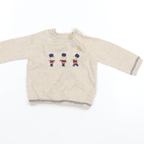 Next Beige Cotton Unisex Baby Jumper, 3-6 Months, Fun Design
