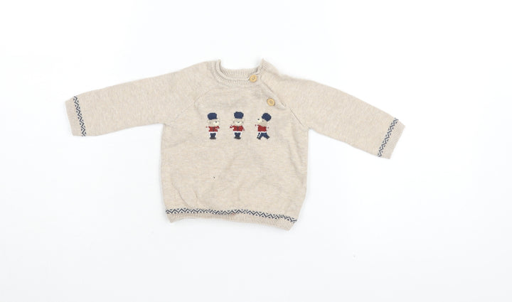 Next Beige Cotton Unisex Baby Jumper, 3-6 Months, Fun Design
