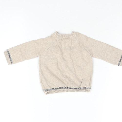 Next Beige Cotton Unisex Baby Jumper, 3-6 Months, Fun Design