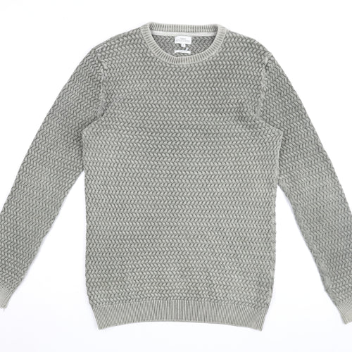 Next Men's Grey Cotton Pullover Jumper, M, Crew Neck