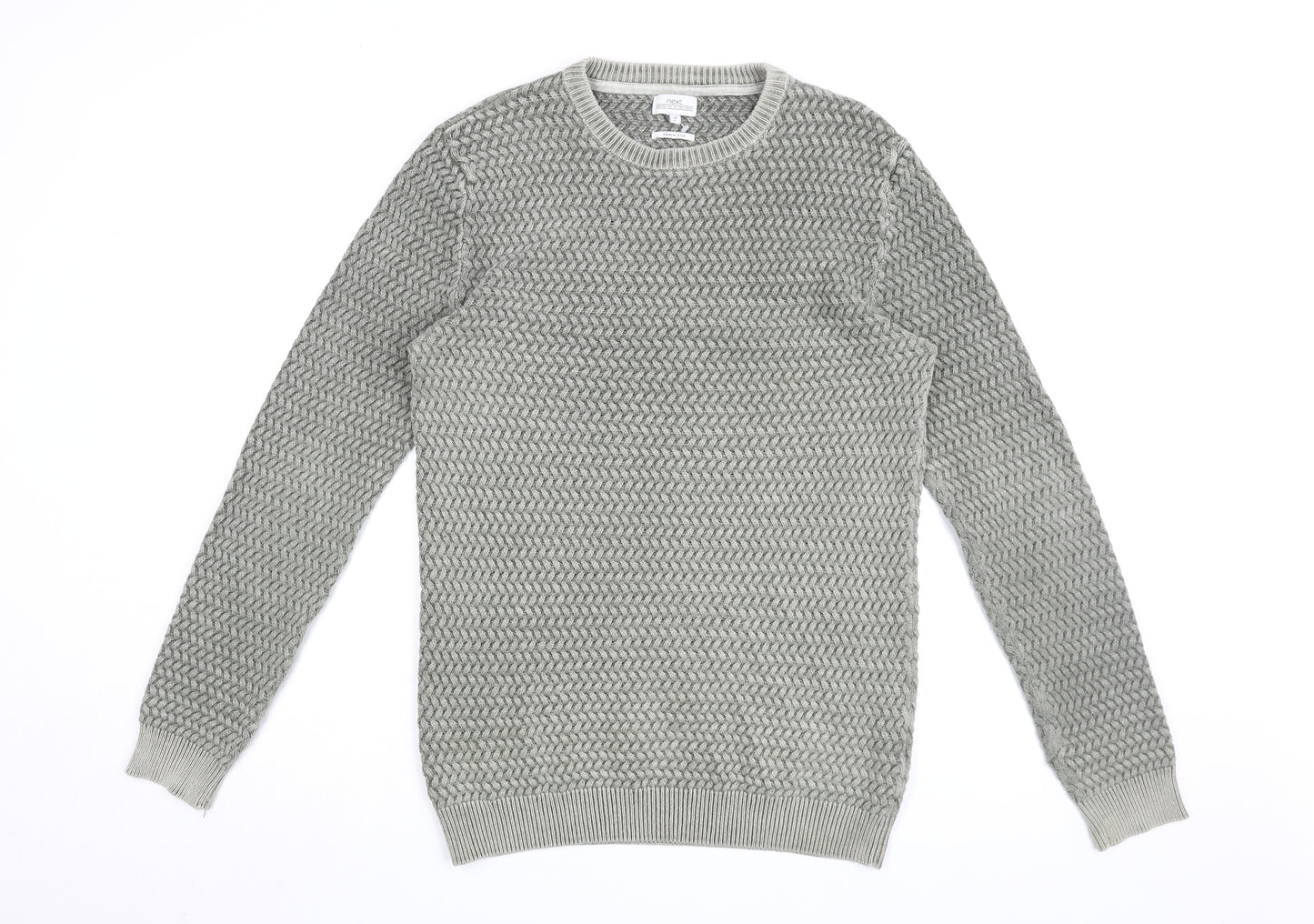 Next Men's Grey Cotton Pullover Jumper, M, Crew Neck