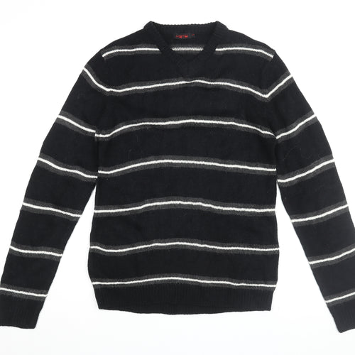 MOTO Men's Black Striped Pullover Jumper, Size S