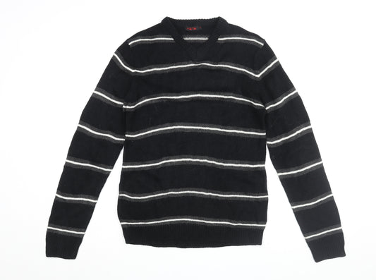 MOTO Men's Black Striped Pullover Jumper, Size S