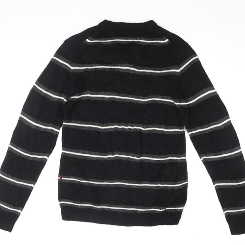 MOTO Men's Black Striped Pullover Jumper, Size S