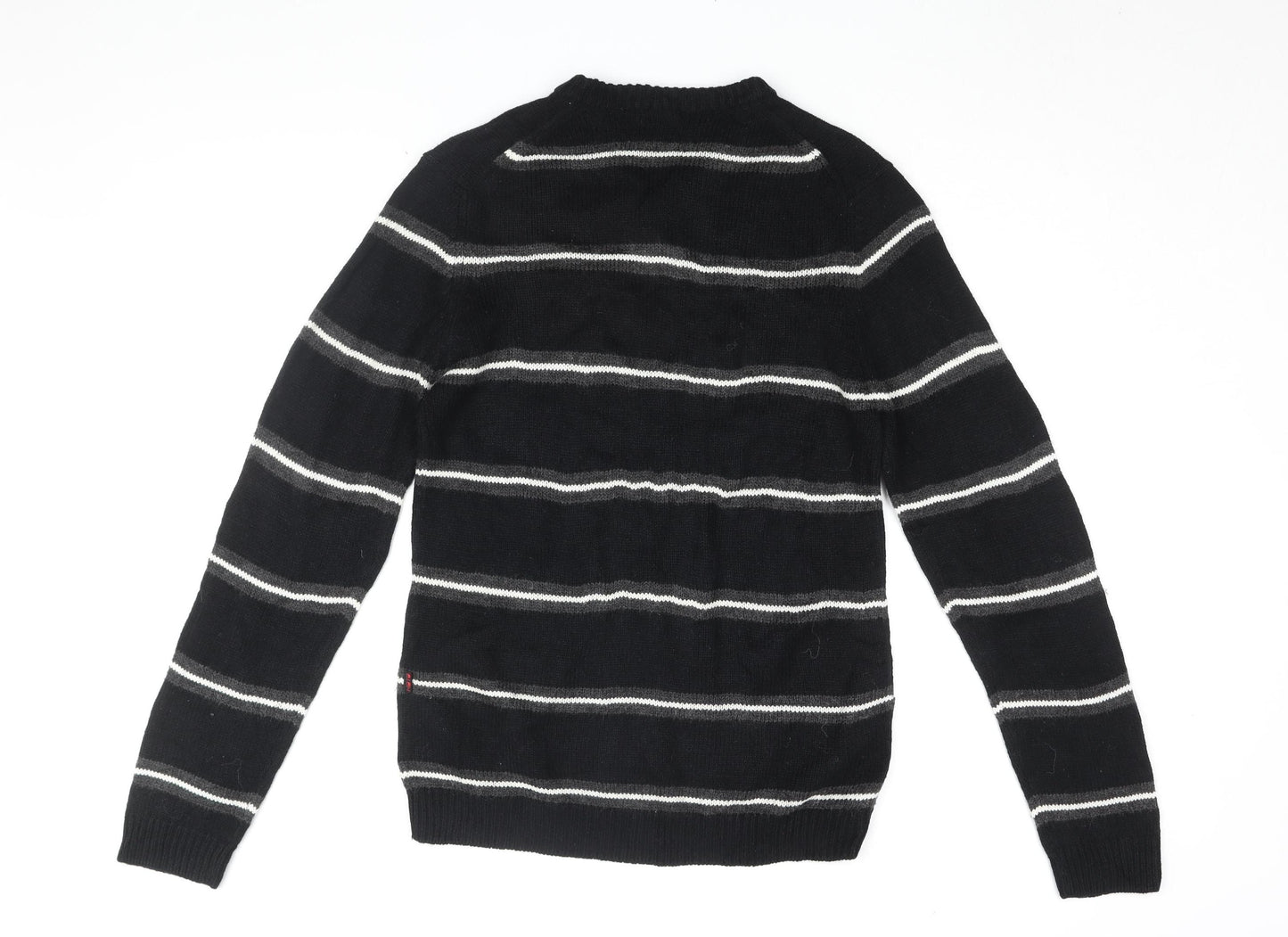 MOTO Men's Black Striped Pullover Jumper, Size S