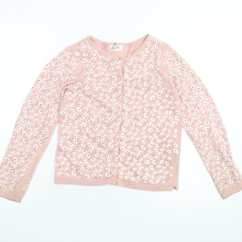 H&M Girls Pink Floral Cardigan 8Y Cotton Knit Long Sleeve