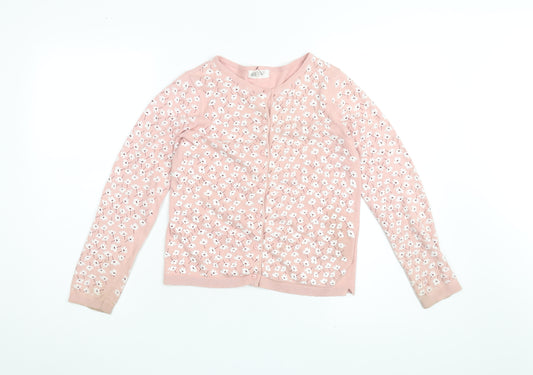 H&M Girls Pink Floral Cardigan 8Y Cotton Knit Long Sleeve