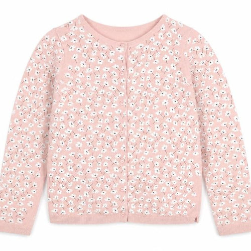 H&M Girls Pink Floral Cardigan 8Y Cotton Knit Long Sleeve