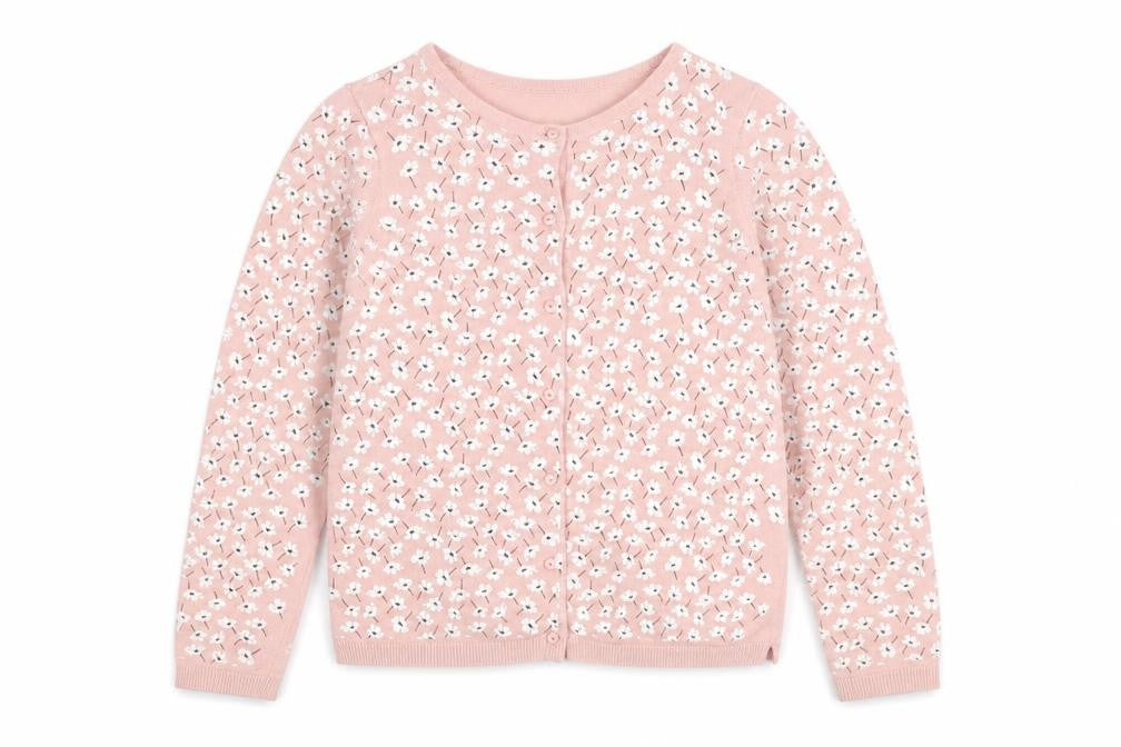 H&M Girls Pink Floral Cardigan 8Y Cotton Knit Long Sleeve