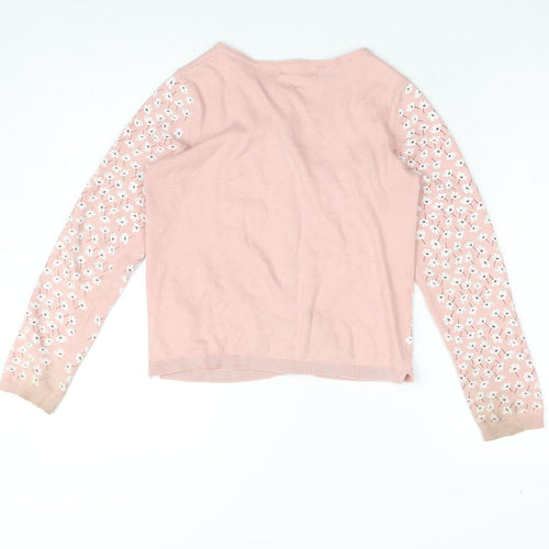 H&M Girls Pink Floral Cardigan 8Y Cotton Knit Long Sleeve