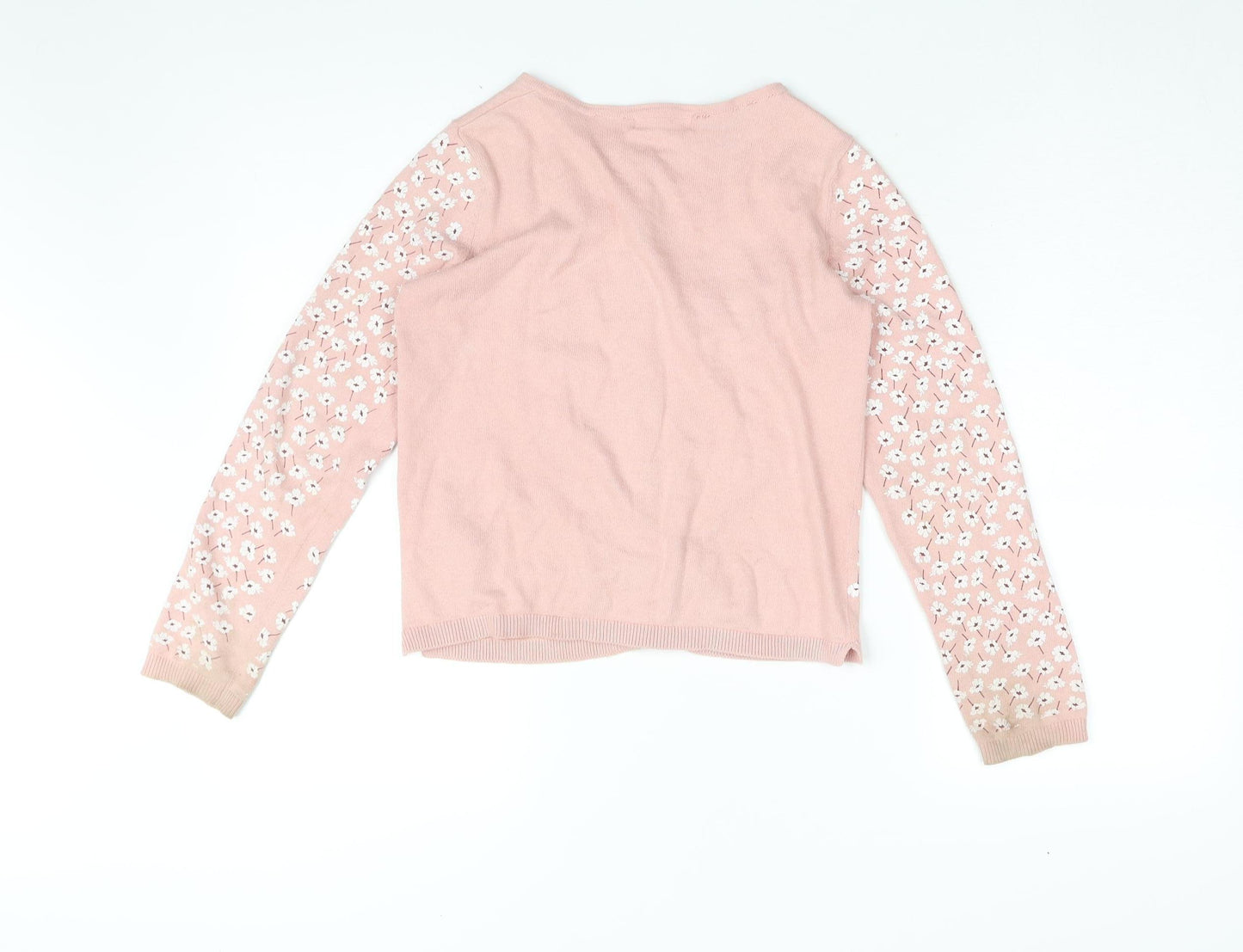 H&M Girls Pink Floral Cardigan 8Y Cotton Knit Long Sleeve