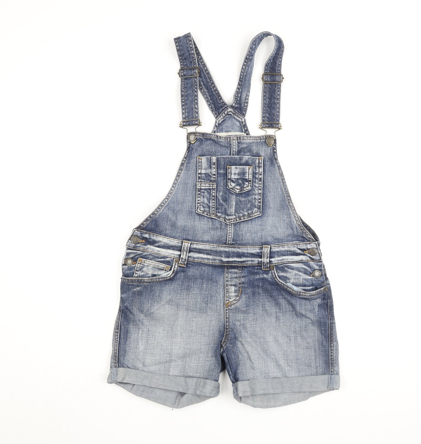 Topshop Women Blue Denim Dungaree - Size 12, Adjustable Straps