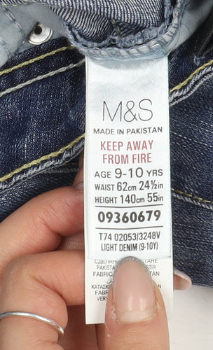 Marks and Spencer Girls Blue Straight Jeans, Size 10 Years