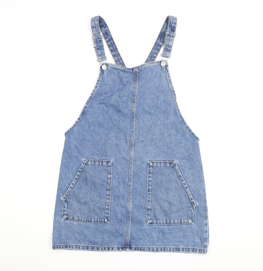 Topshop Women's Blue Denim Pinafore Dress Size 12