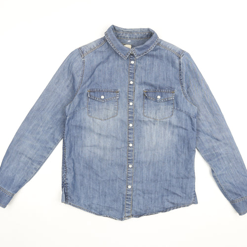 New Look Women's Blue Denim Button-Up Shirt Size 10