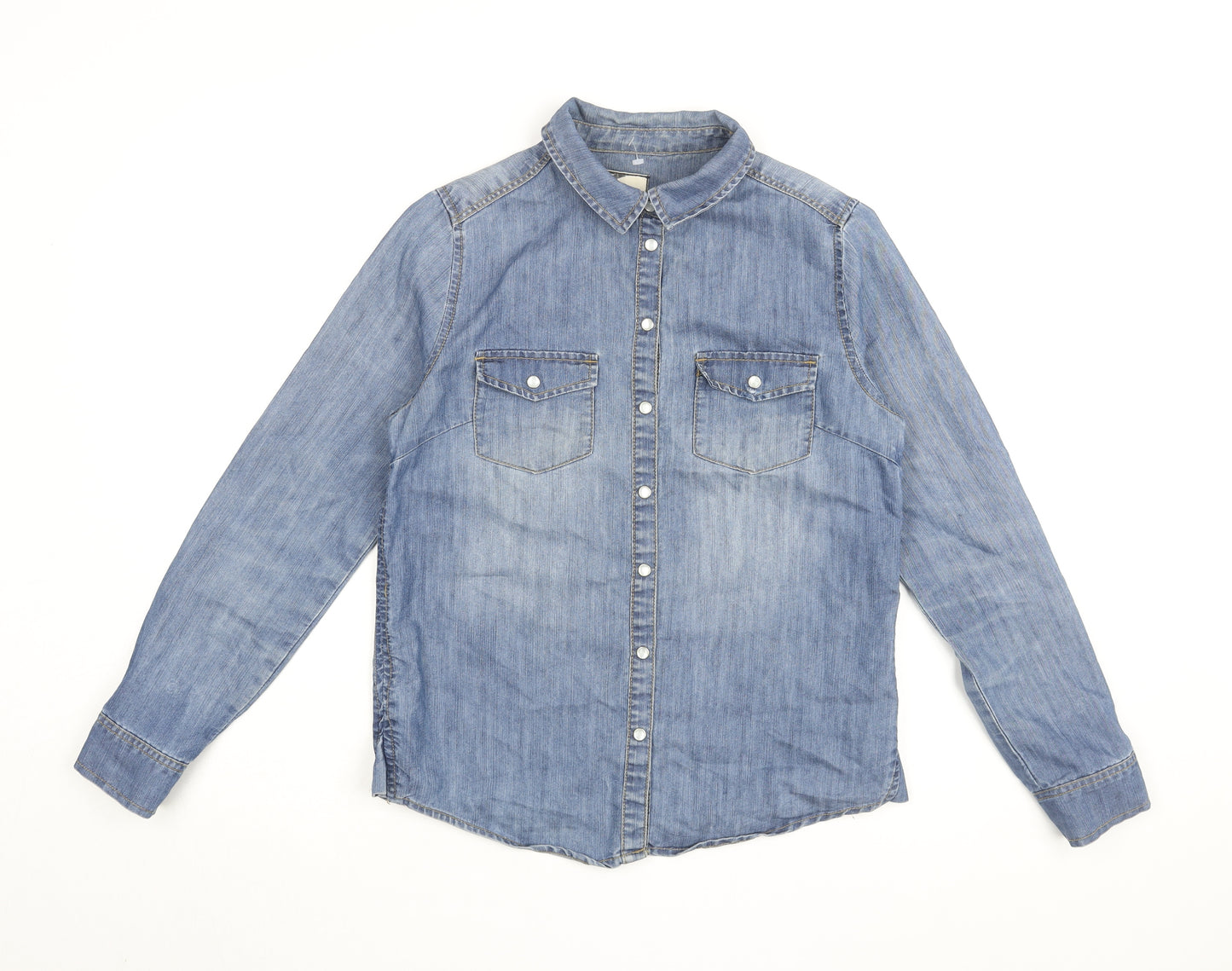 New Look Women's Blue Denim Button-Up Shirt Size 10