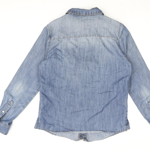 New Look Women's Blue Denim Button-Up Shirt Size 10