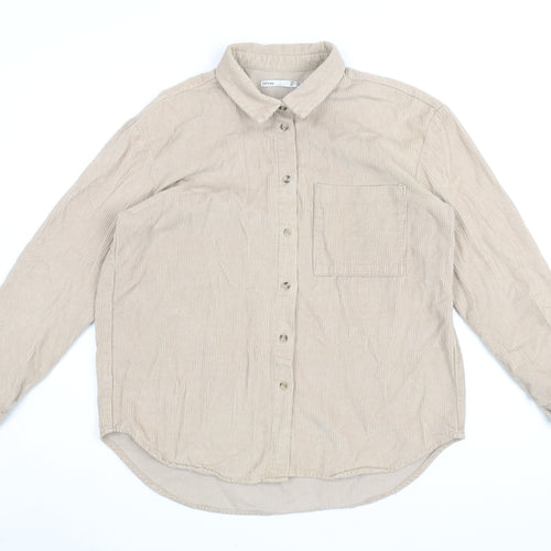 lefties Men's Beige Corduroy Button-Up Shirt Size M