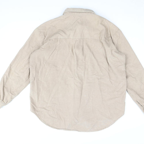 lefties Men's Beige Corduroy Button-Up Shirt Size M