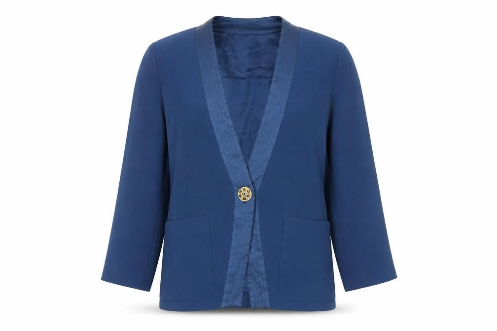 Front view of Country Casuals Women's Blue Blazer, S, Buttoned