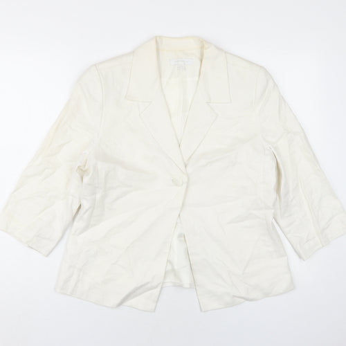 Tina Taylor Women's Ivory Linen Blazer 3/4 Sleeve UK 14