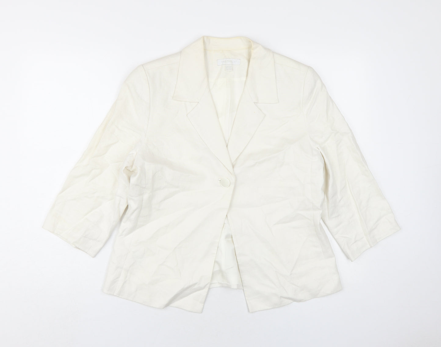 Tina Taylor Women's Ivory Linen Blazer 3/4 Sleeve UK 14