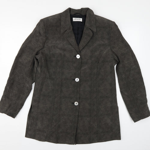 Olsen Women's Brown Animal Print Silk Blazer Size 12
