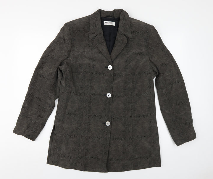 Olsen Women's Brown Animal Print Silk Blazer Size 12