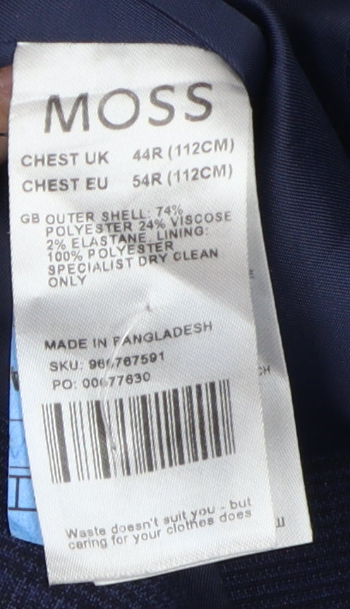 Moss Men's Blue Slim Fit Suit Waistcoat 44R