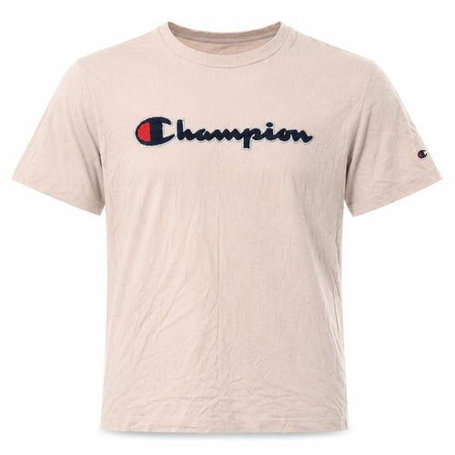 Champion Men's Beige Logo T-Shirt - L, Short Sleeve