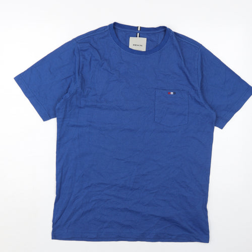 Bison Men's Blue Crew Neck Short Sleeve T-Shirt M